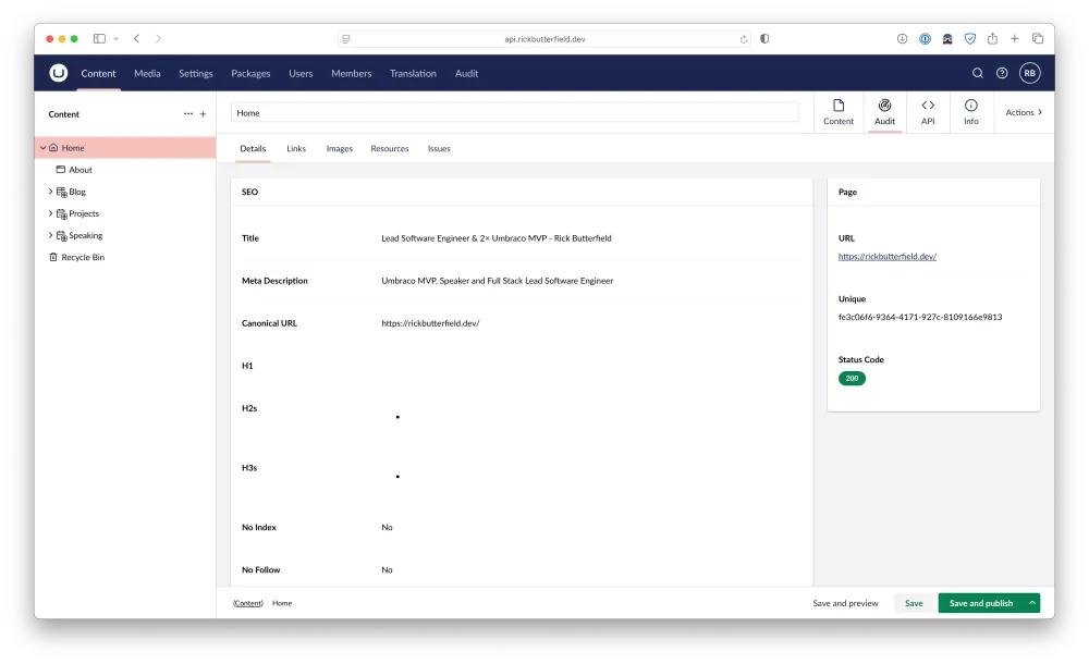 A workspace/Content App showing audit details alongside the content editing experience.